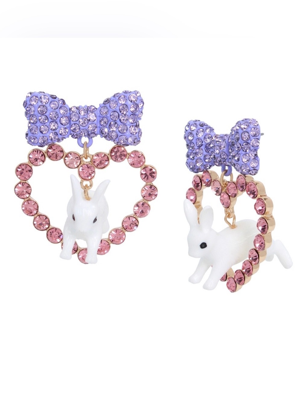 Betsey Johnson Purple & Pink Bunny Heart Drop Earrings